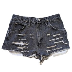 Vintage 90s Wrangler Black Distressed Jean Shorts High Waisted Destroyed Denim
